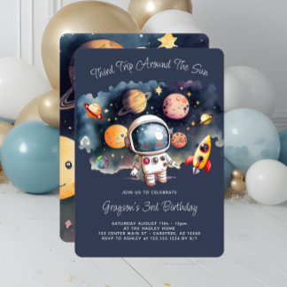 Weltraum Planets Blue 3. Geburtstag Einladung