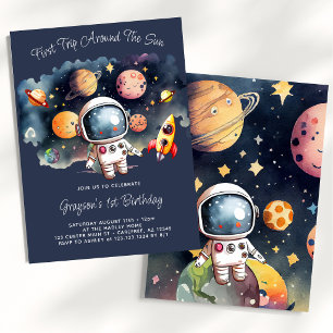 Weltraum Planets Blue Erster Geburtstag Einladung