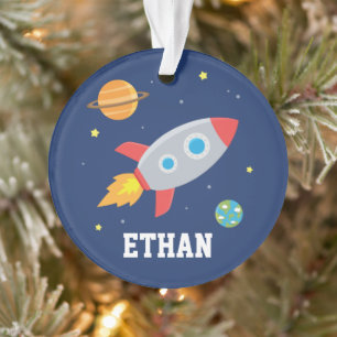 Weltraum-Rakete startet, personalisiert für Kinder Ornament