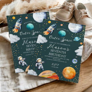 Weltraum-Rakete und Astronauten-Kindergeburtstagsf Einladung