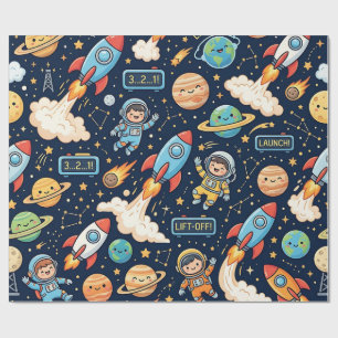 Weltraum-Raketen-Countdown-Geschenkpapier Geschenkpapier
