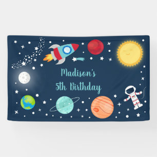 Weltraum-Raketenschiff Astronaut-Planeten Geburtst Banner