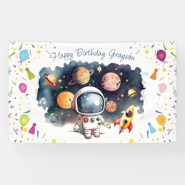 Weltraum-Raumfahrtplaneten Glückwunsch zum Geburts Banner (Horizontal)