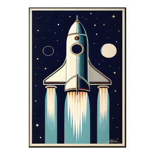 Weltraum-Retro-Raketenraumschiff der 50er Jahre Fotodruck