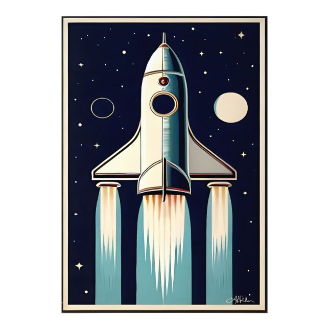 Weltraum-Retro-Raketenraumschiff der 50er Jahre Fotodruck (Vorne)