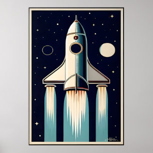 Weltraum-Retro-Raketenraumschiff der 50er Jahre Poster