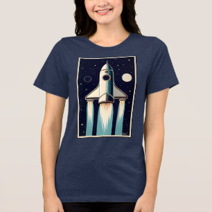 Weltraum-Retro-Raketenraumschiff der 50er Jahre Tri-Blend Shirt