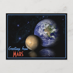 Weltraum Rot Blau Schwarz Mars Erde Globus Foto Postkarte