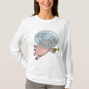 Weltraum-Schweinchen mit Strahlenpistole Lustiger T-Shirt