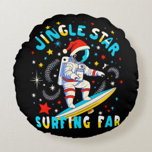 Weltraum-Surfen mit dem Weihnachtsmann Kosmisches  Rundes Kissen