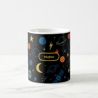 Weltraum-Tasse mit Raketenschiff und Planeten für Kaffeetasse