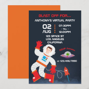 Weltraum-Themen-Virtual-Birthday-Party-Foto Einladung