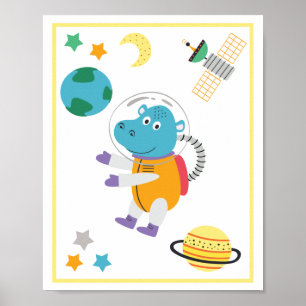Weltraum-Tiere-Kunstposter Nilpferd Poster