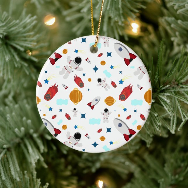 Weltraum- und Astronautenmuster des Kindes Keramik Ornament (Baum)