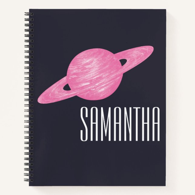 Weltraum und Planet-Saturn-Illustration mit Namen Notizbuch (Vorderseite)