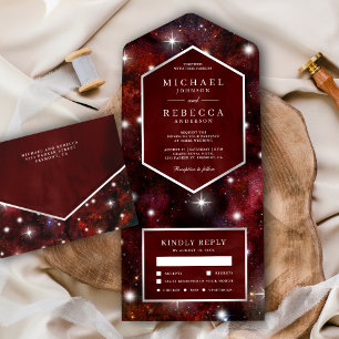 Weltraum Universum Bordeauxrote Galaxie Hochzeit All In One Einladung