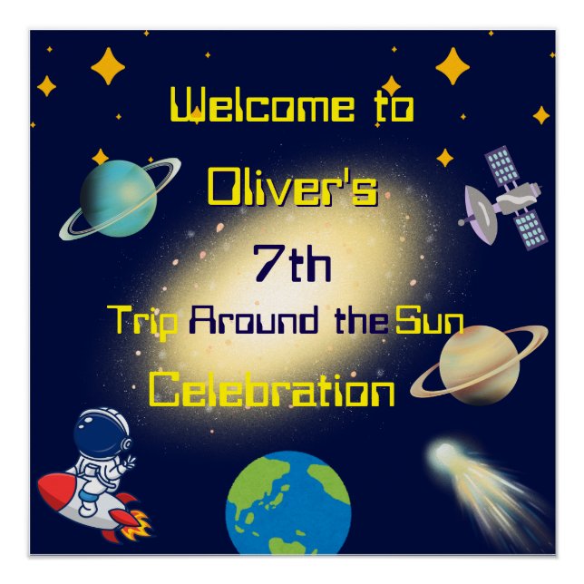 Weltraum zum Geburtstag - Astronaut, Rakete und Ga Poster (Vorderseite)