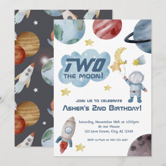 Weltraum Zwei der Mond 2. Geburtstag Einladung