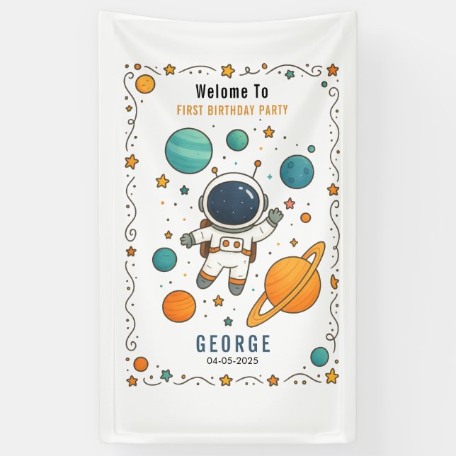 Weltraumabenteuer 1. Geburtstag | Outer Space Banner (Vertikal)
