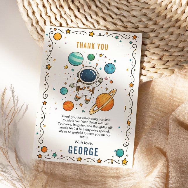 Weltraumabenteuer 1. Geburtstag | Outer Space Dankeskarte (Von Creator hochgeladen)