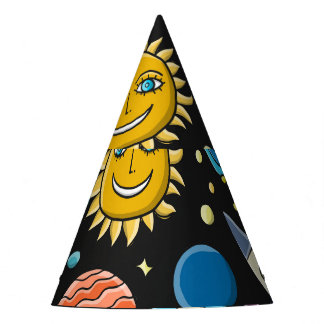 Weltraumabenteuer: Planeten, Raketenmuster. Partyhütchen