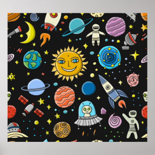 Weltraumabenteuer: Planeten, Raketenmuster. Poster