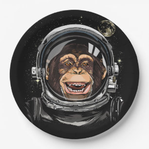Weltraumaffe Astronaut Wildtierschaum Pappteller
