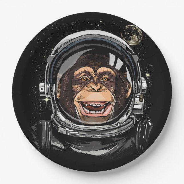 Weltraumaffe Astronaut Wildtierschaum Pappteller (Vorderseite)