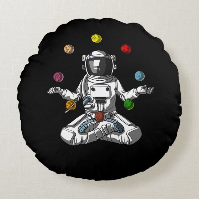 Weltraumamonaut Zen Yoga Meditation Kosmische Plan Rundes Kissen (Vorderseite)