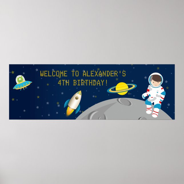 Weltraumastronaut Geburtstagsbanner Poster (Vorne)