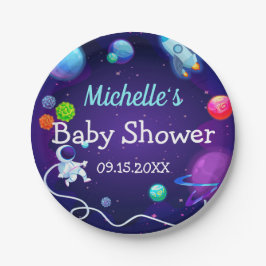 WeltraumBaby-Dusche Blue Astronaut Planet Pappteller