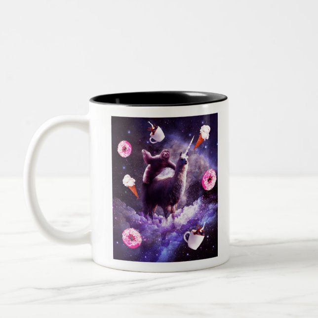 Weltraumbahnhof Llama Unicorn - Donut Zweifarbige Tasse (Links)