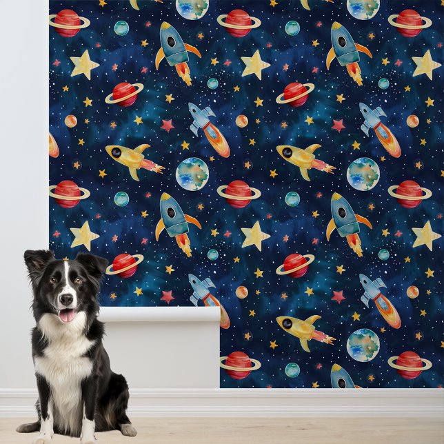 Weltraumbahnhöfe Raketen Planeten Wasserfarben Tapete (Von Creator hochgeladen)