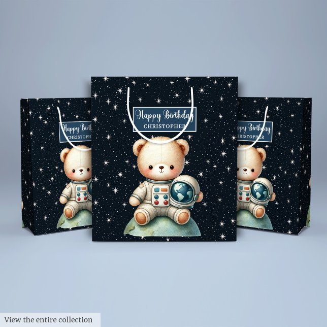 Weltraumbär Geburtstagsgeschenktasche für kleinen  Mittlere Geschenktüte (Space Bear Birthday Gift Bag for Little Astronaut)