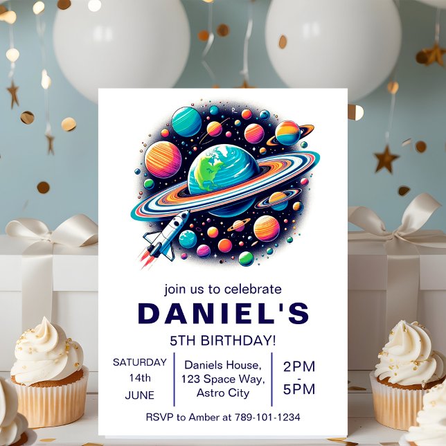 Weltraumbezogene Geburtstagsparty Einladung (Outer Space-Themed Custom Birthday Party Invitation
)