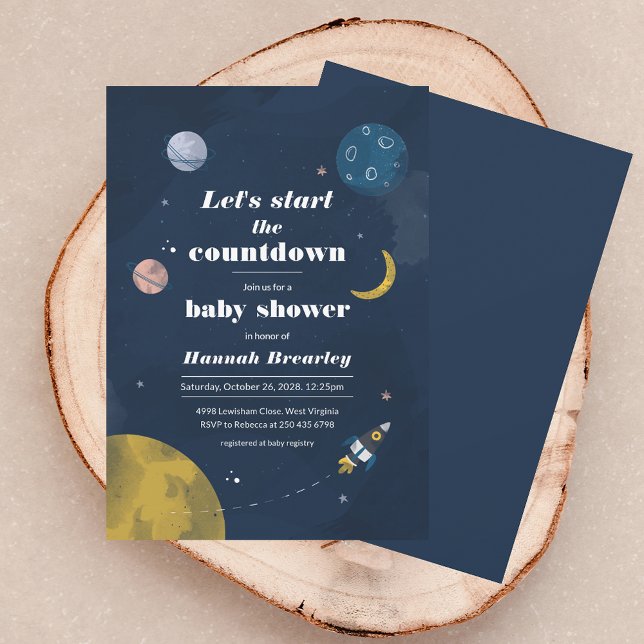 WeltraumCountdown Moderne Babydusche Einladung (Modern Outer Space Baby Shower Invitation)