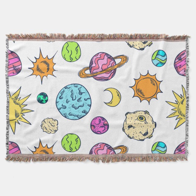 Weltraumdoodles kosmischer Hintergrund Decke (Vorderseite)