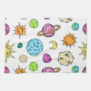 Weltraumdoodles kosmischer Hintergrund Geschirrtuch