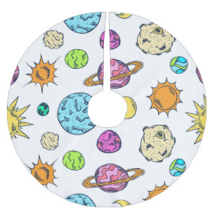 Weltraumdoodles kosmischer Hintergrund Polyester Weihnachtsbaumdecke