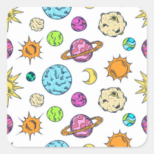 Weltraumdoodles kosmischer Hintergrund Quadratischer Aufkleber
