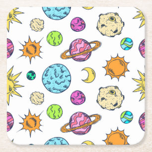 Weltraumdoodles kosmischer Hintergrund Rechteckiger Pappuntersetzer