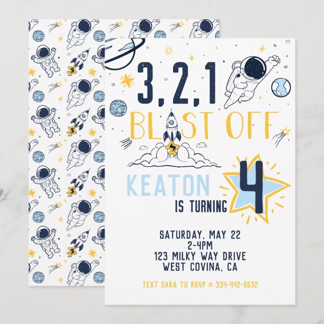 Weltraumexplosion am Geburtstag Einladung (Vorne/Hinten)