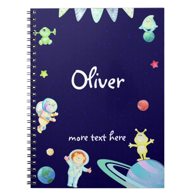 Weltraumfahrer Kinder personalisiertes Notebook Notizblock (Vorderseite)