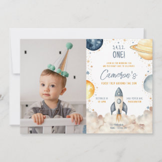 Weltraumfahrt auf der Sun Birthday Party Einladung