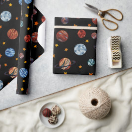 Weltraumfarbene Planeten und Sterne Geschenkpapier
