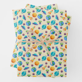 Weltraumforscher auf blass gelb geschenkpapier set