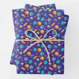 Weltraumforscher auf blau geschenkpapier set