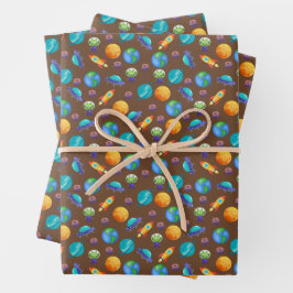 Weltraumforscher auf Brown Geschenkpapier Set