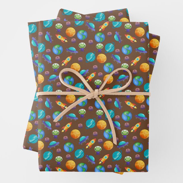 Weltraumforscher auf Brown Geschenkpapier Set (Beispiel)