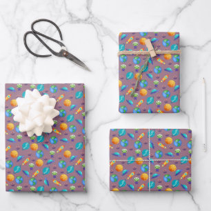 Weltraumforscher auf dunkelgrau-rosa geschenkpapier set